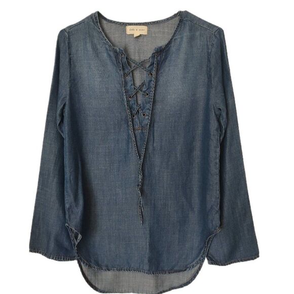 Anthro Cloth & Stone lace-up chambray tencel denim tunic top XS S - Picture 1 of 7